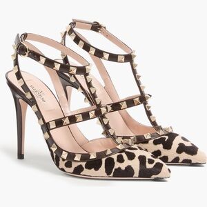 VALENTINO GARAVANI 
Genuine Calf Hair T-strap Rockstud Caged Pump 100mm, NEW